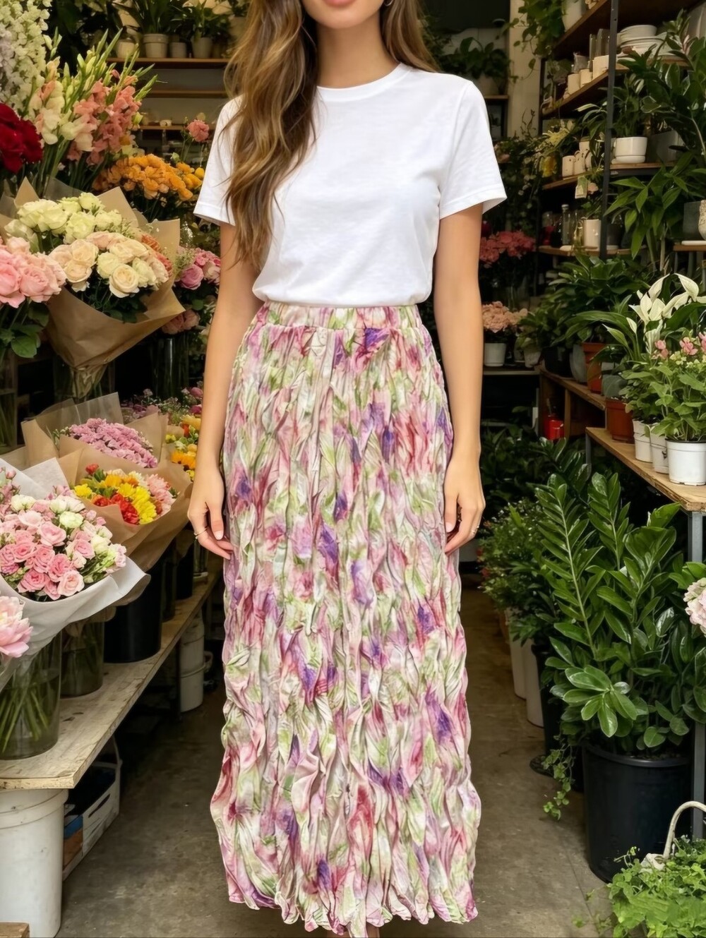 *NEW ARRIVAL& GORGEOS* MULTI-COLOR WATER COLOR BR0OMSTIK LIKE SKIRT LIGHTWEIGHT